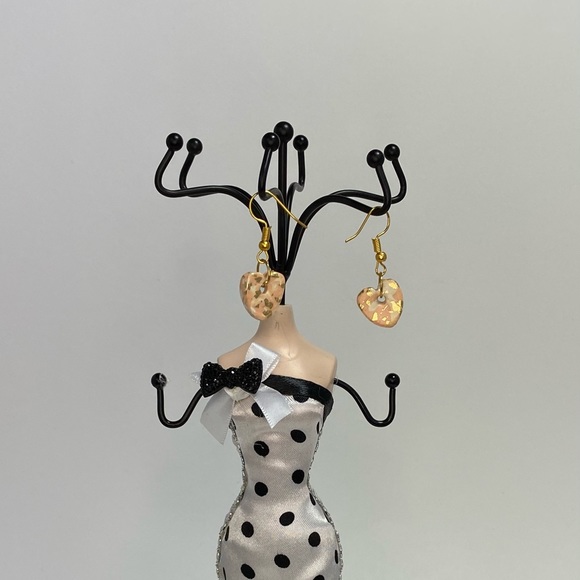 Unique Handmade Polymer Clay Heart Drop Earrings - Picture 4 of 12